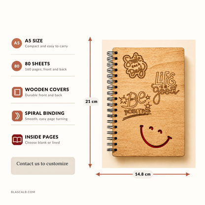 handcrafted journal notebook wood cover customized made in Lebanon size and pages described