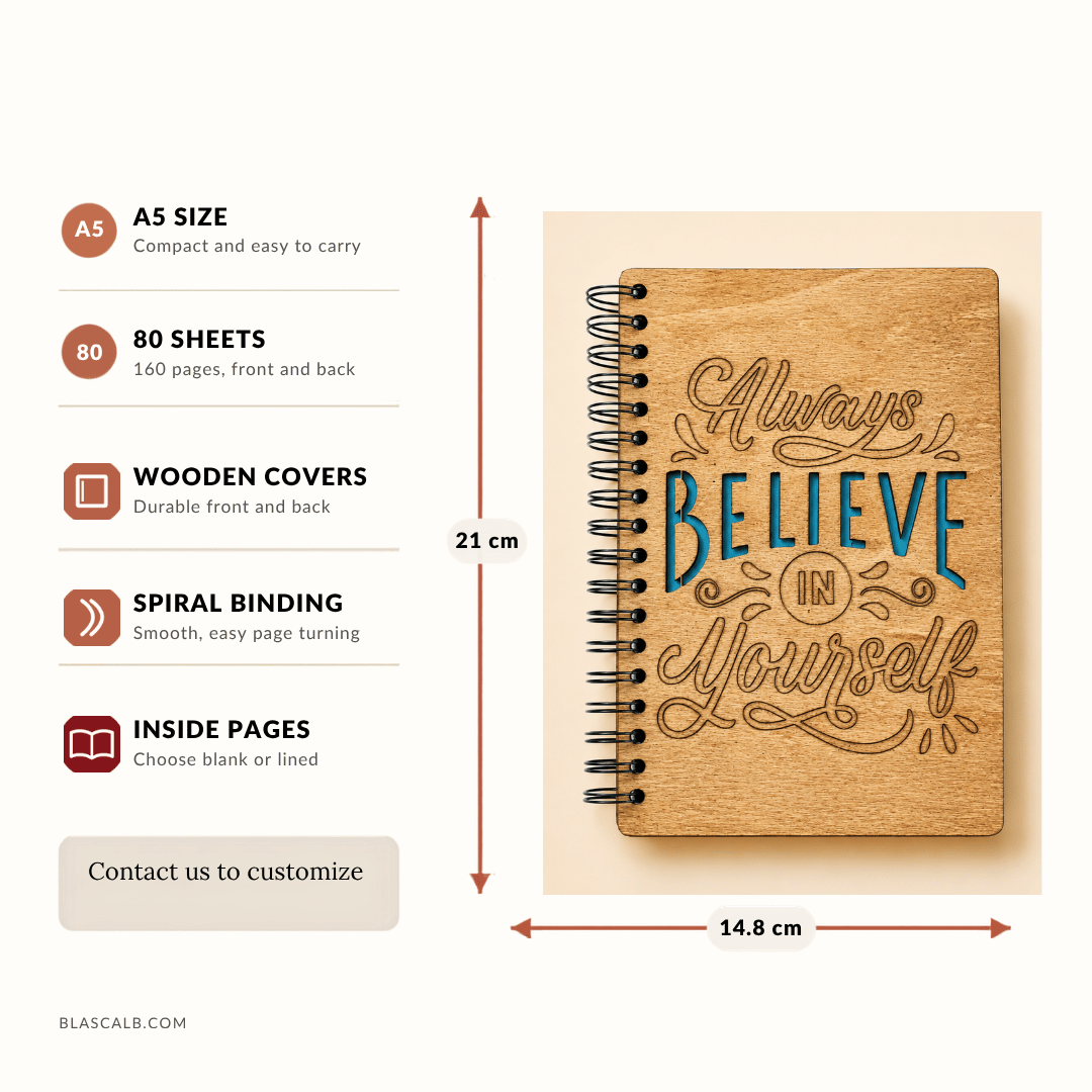 handcrafted journal notebook wood cover customized made in Lebanon size and pages described