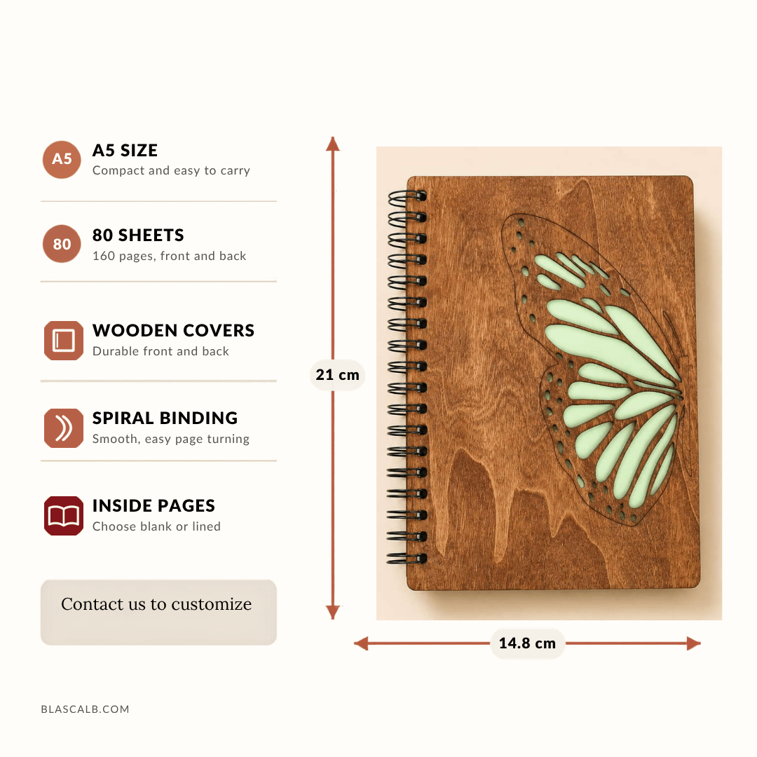 handcrafted journal notebook wood cover customized made in Lebanon size and pages described