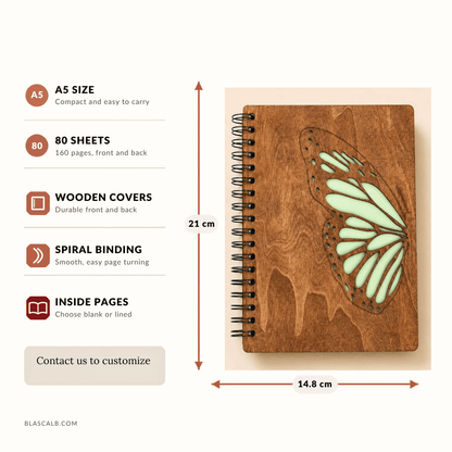 handcrafted journal notebook wood cover customized made in Lebanon size and pages described