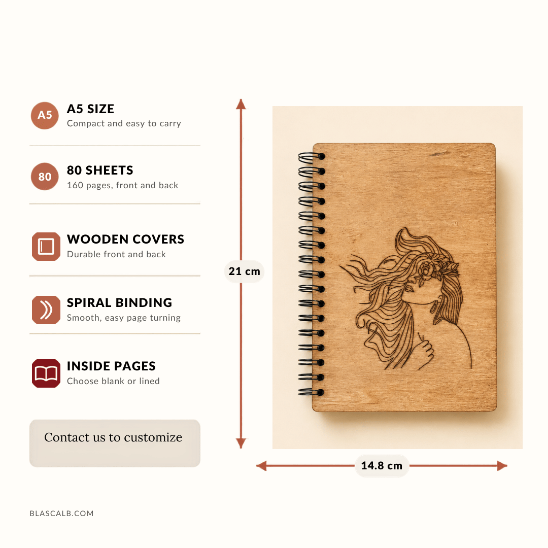 handcrafted journal notebook wood cover customized made in Lebanon size and pages described