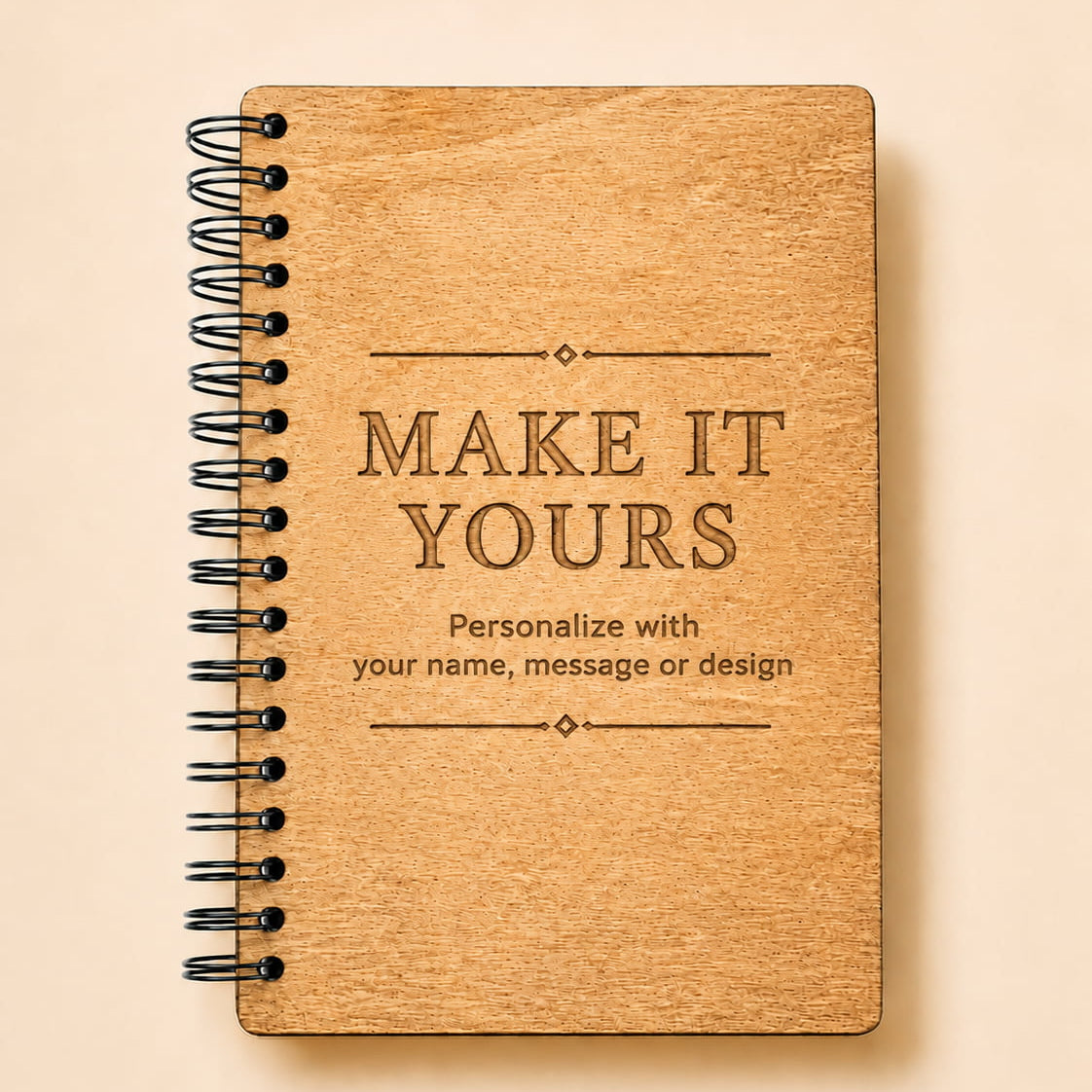 Custom wooden journal personalized with a name message photo or cover design size A5