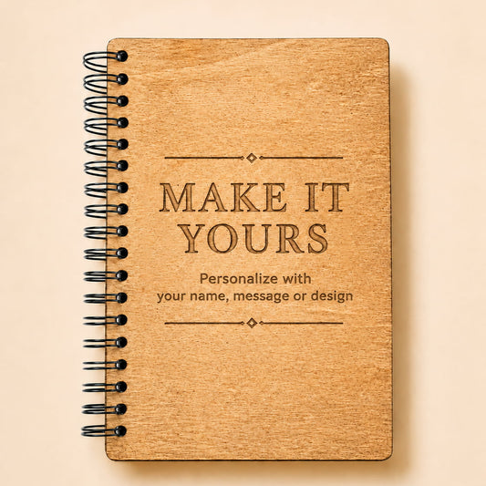 Custom wooden journal personalized with a name message photo or cover design size A5