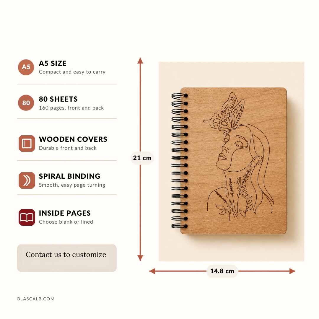 handcrafted journal notebook wood cover customized made in Lebanon size and pages described
