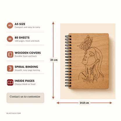 handcrafted journal notebook wood cover customized made in Lebanon size and pages described
