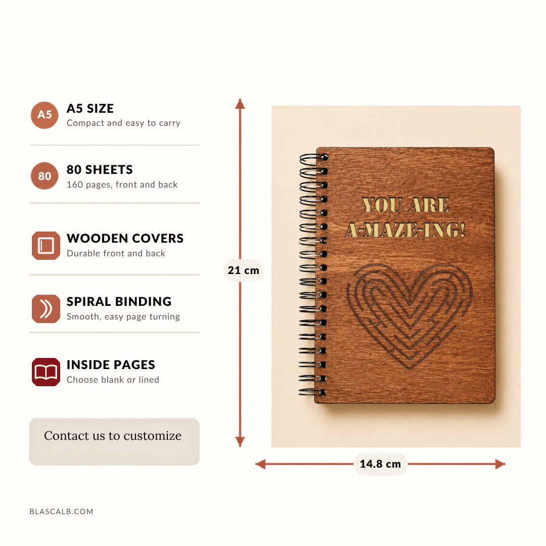 handcrafted journal notebook wood cover customized made in Lebanon size and pages described