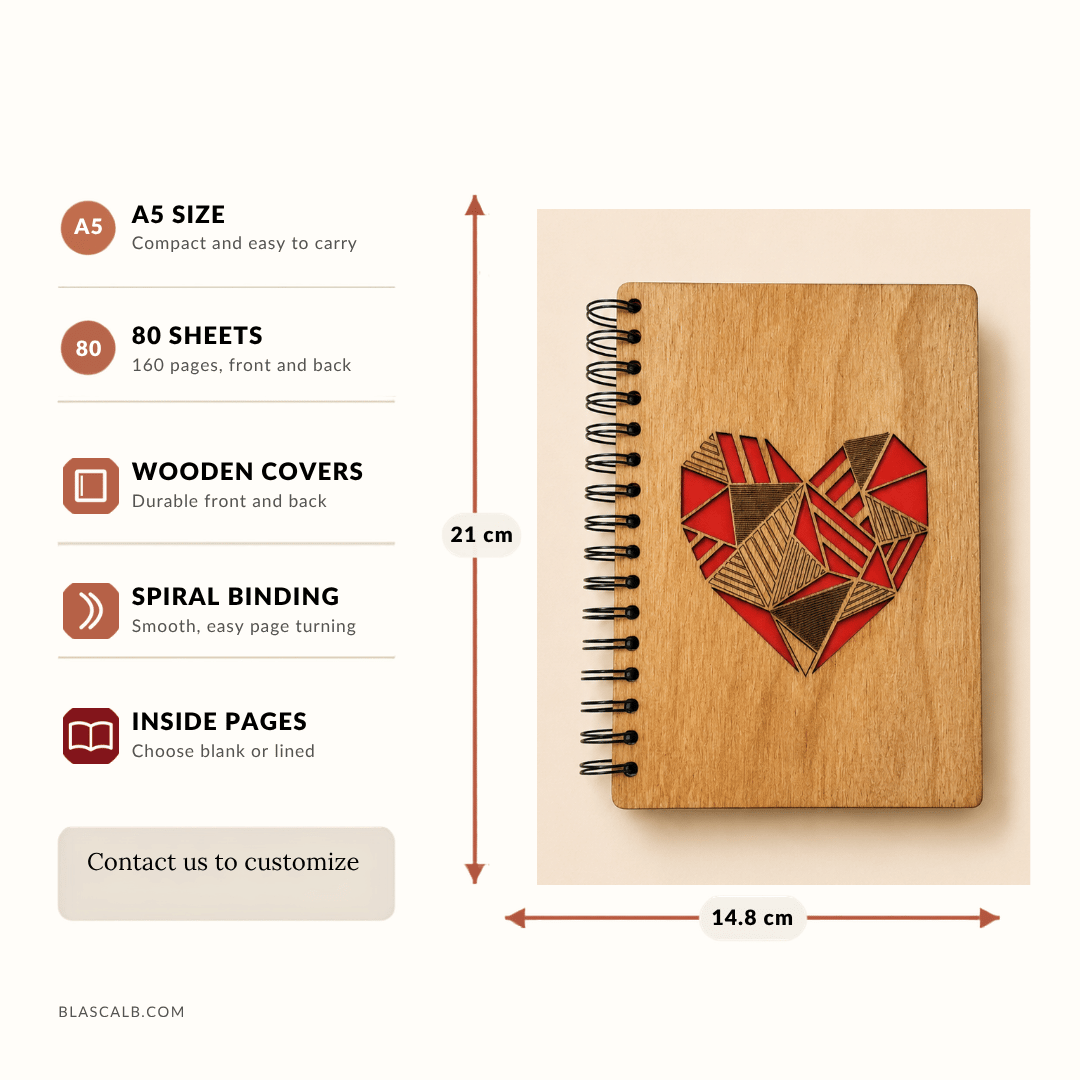 handcrafted journal notebook wood cover customized made in Lebanon size and pages described
