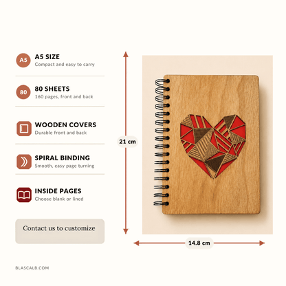 handcrafted journal notebook wood cover customized made in Lebanon size and pages described