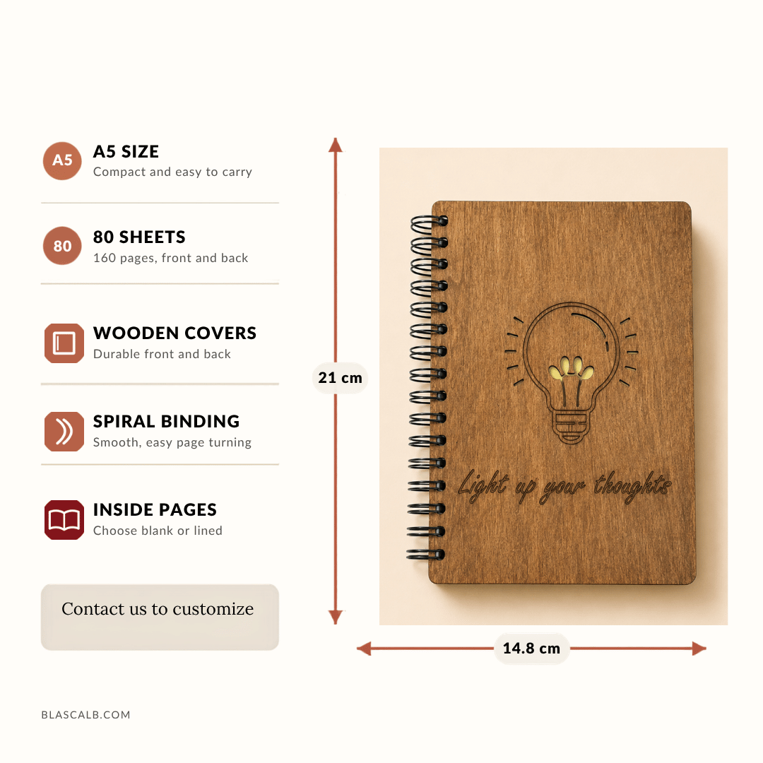 handcrafted journal notebook wood cover customized made in Lebanon size and pages described