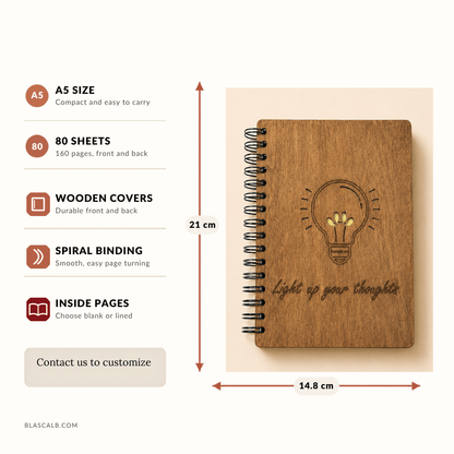 handcrafted journal notebook wood cover customized made in Lebanon size and pages described