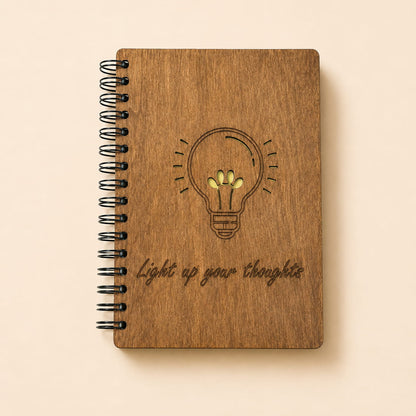 light up your thoughts journal notebook for your notes thoughts memories wooden handrcrafted customized