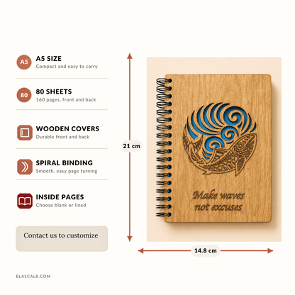handcrafted journal notebook wood cover customized made in Lebanon size and pages described