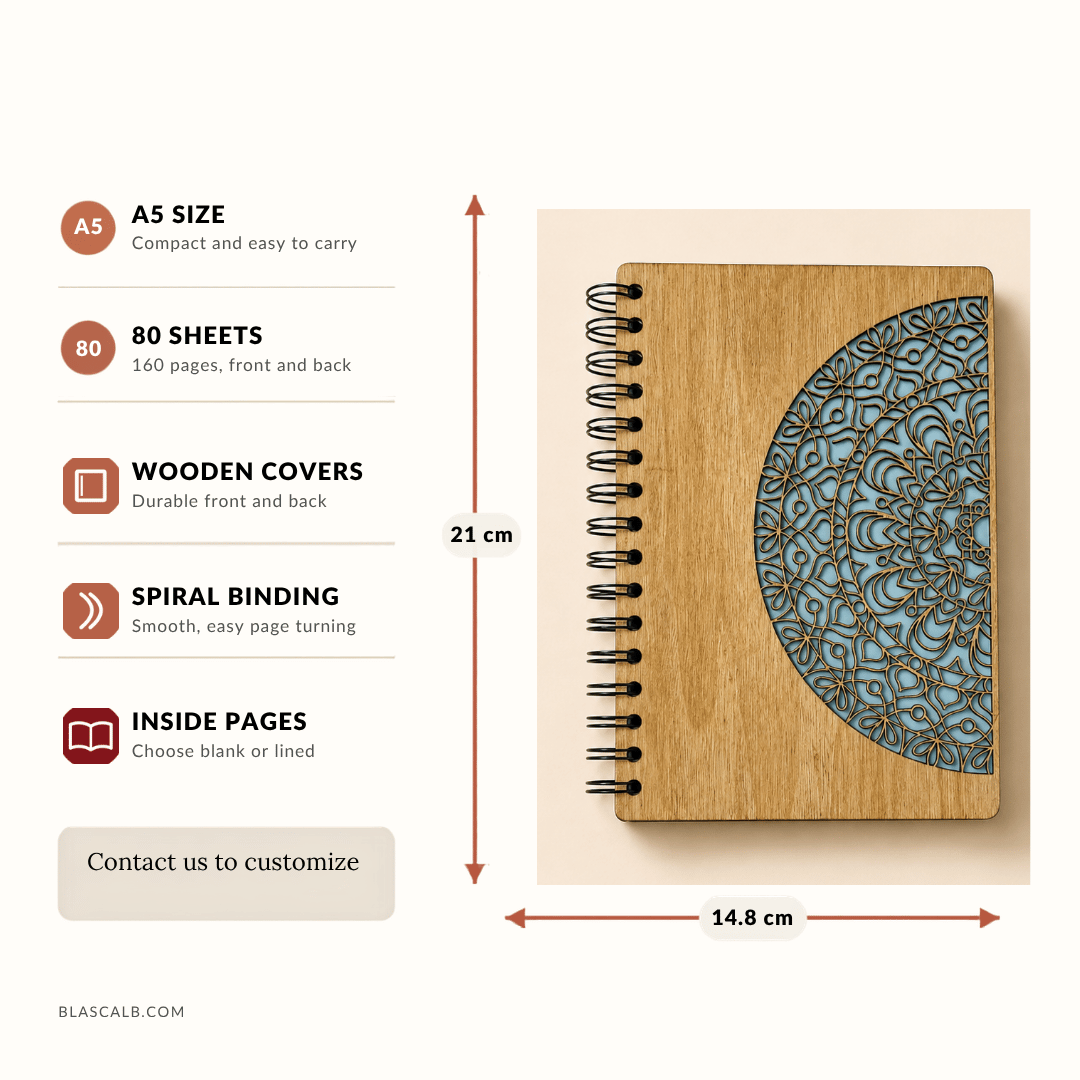 handcrafted journal notebook wood cover customized made in Lebanon size and pages described