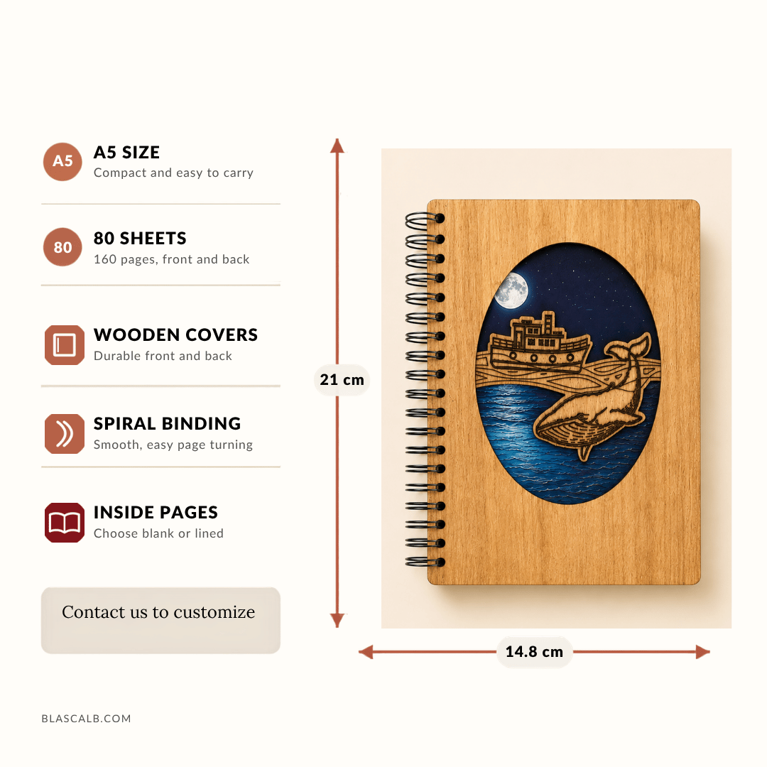 handcrafted journal notebook wood cover customized made in Lebanon size and pages described