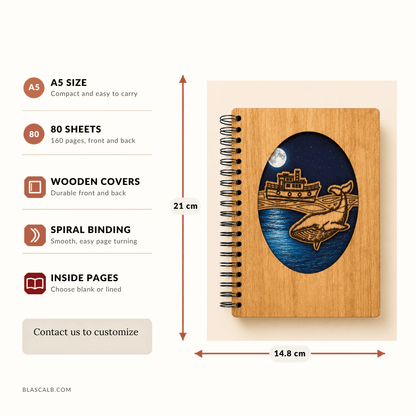 handcrafted journal notebook wood cover customized made in Lebanon size and pages described