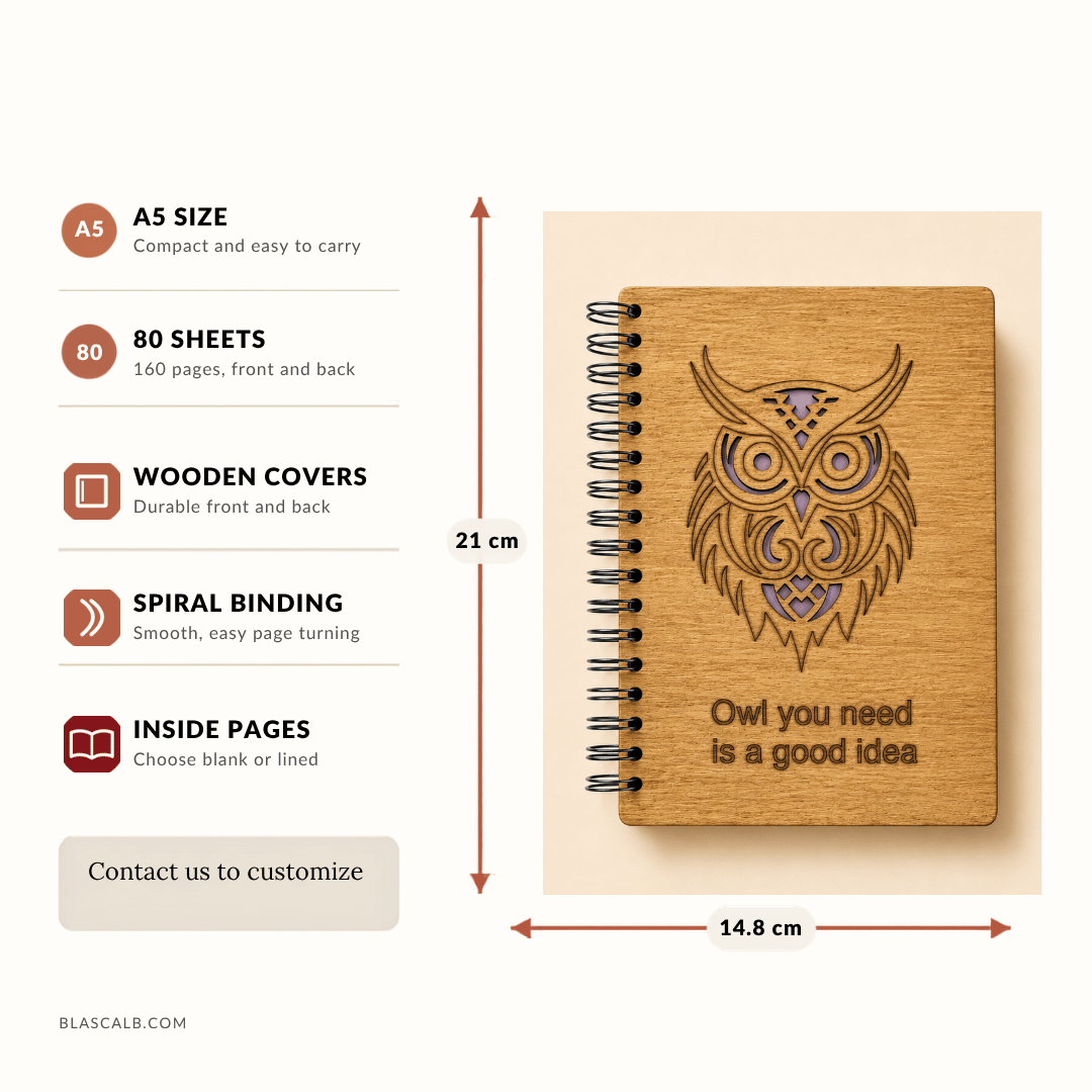 handcrafted journal notebook wood cover customized made in Lebanon size and pages described