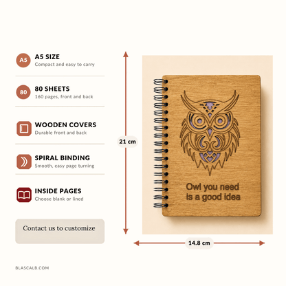 handcrafted journal notebook wood cover customized made in Lebanon size and pages described