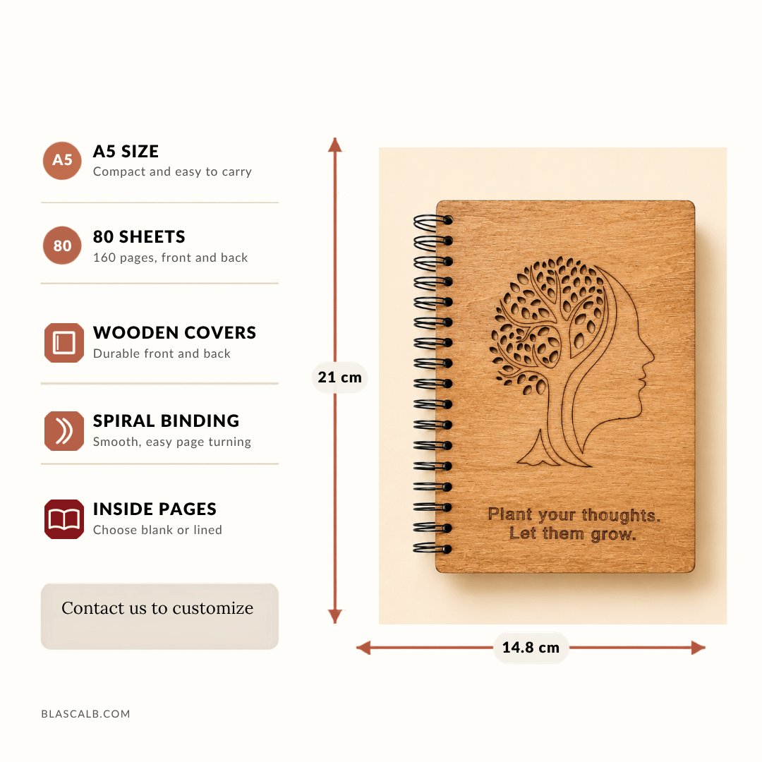 handcrafted journal notebook wood cover customized made in Lebanon size and pages described