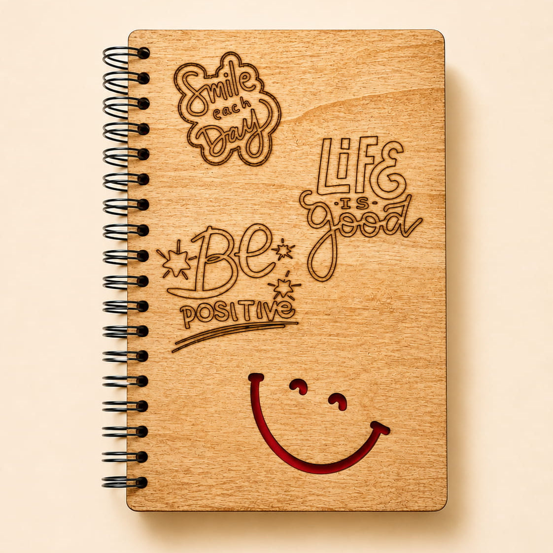 Smile Every Day positive quotes engraved wooden journal handmade in Lebanon