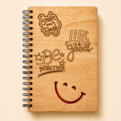Smile Every Day positive quotes engraved wooden journal handmade in Lebanon