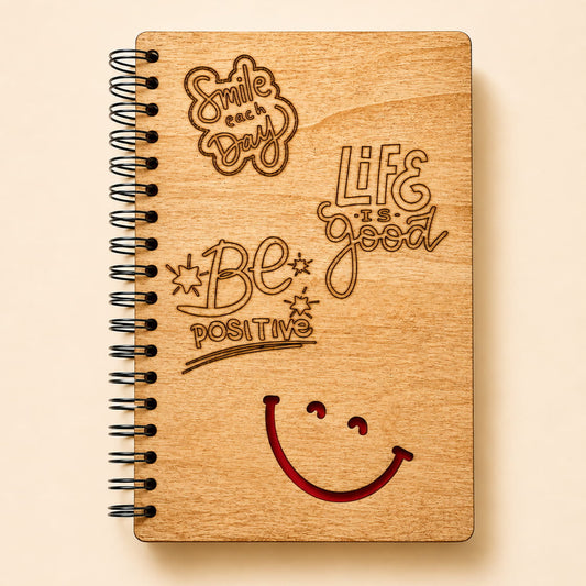 Smile Every Day positive quotes engraved wooden journal handmade in Lebanon