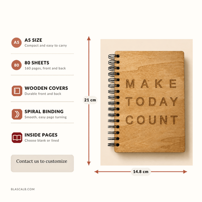 handcrafted journal notebook wood cover customized made in Lebanon size and pages described