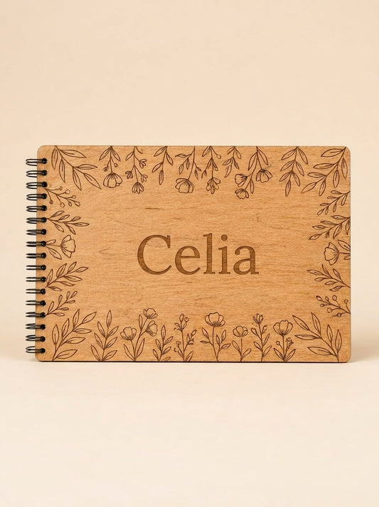 Personalized wooden sketchbook with child’s name and initial handmade by BLASCA