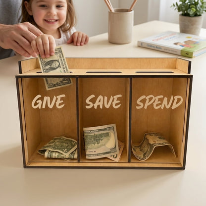 Personalized Give Save Spend money organizer for teaching children financial skills to put in 