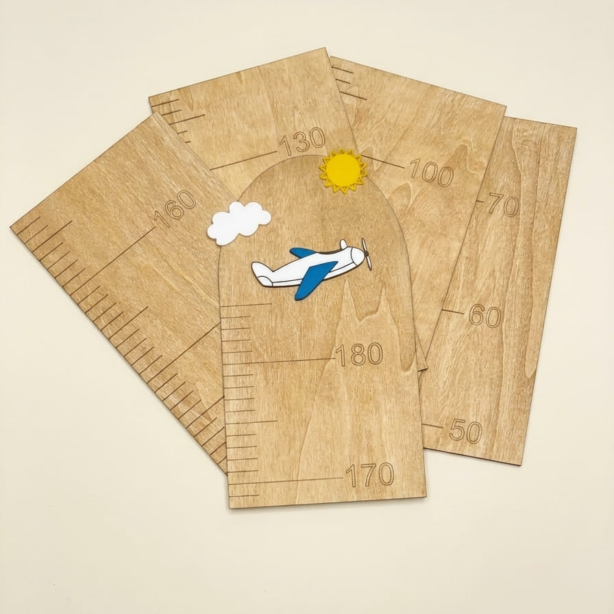 Personalized wooden growth chart for kids with airplane design handmade in Lebanon by BLASCA