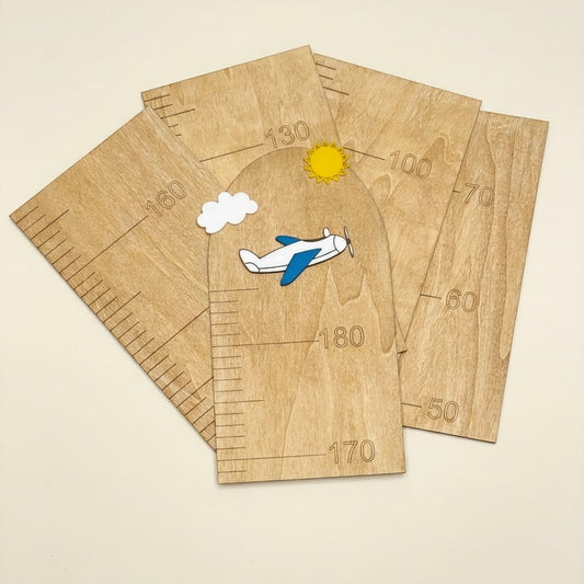 Personalized wooden growth chart for kids with airplane design handmade in Lebanon by BLASCA