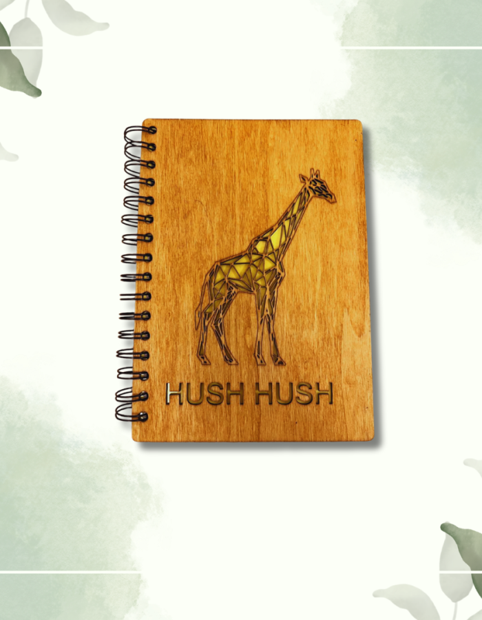 Geometric giraffe with the phrase “HUSH HUSH”